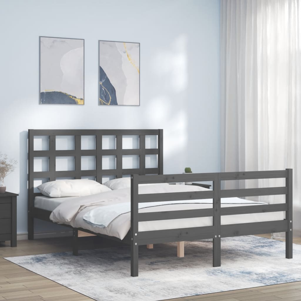 Berkfield Bed Frame with Headboard Grey Small Double Solid Wood