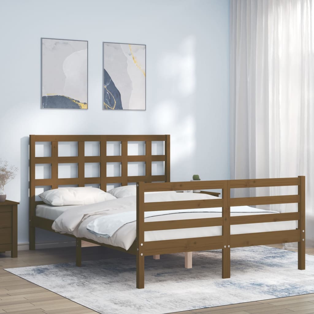 Berkfield Bed Frame with Headboard Honey Brown 140x190 cm Solid Wood