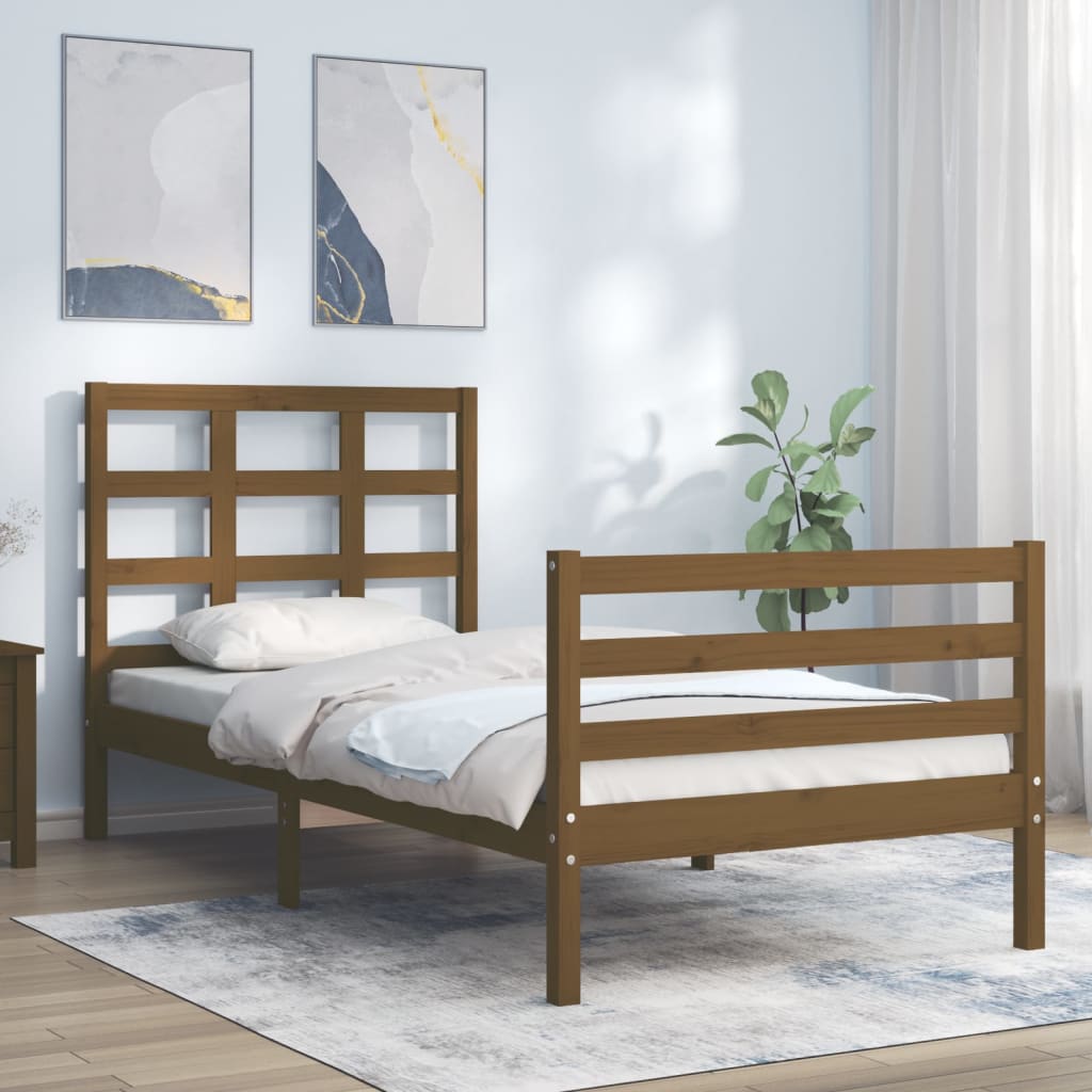 Berkfield Bed Frame with Headboard Honey Brown 90x200 cm Solid Wood