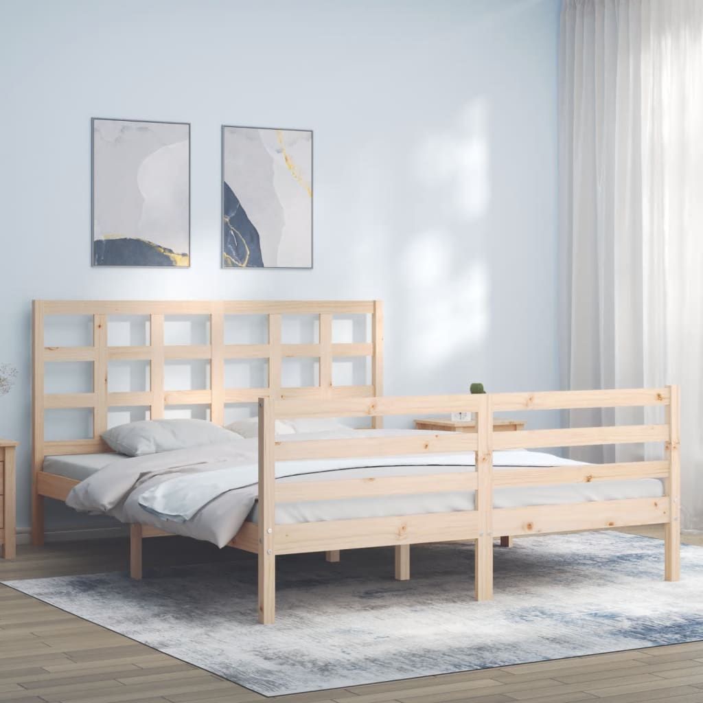 Berkfield Bed Frame with Headboard King Size Solid Wood