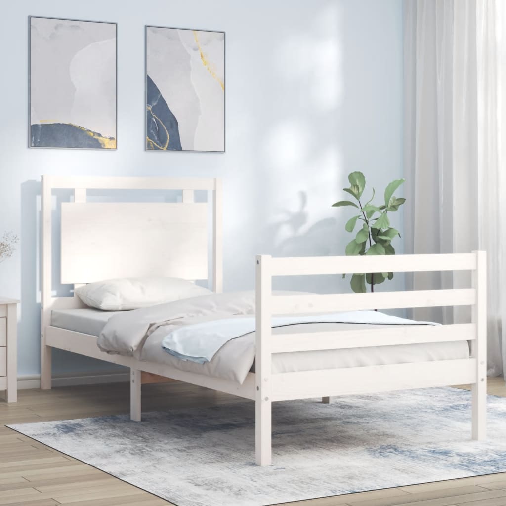 Berkfield Bed Frame with Headboard White Single Solid Wood