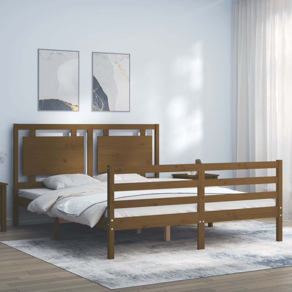 Berkfield Bed Frame with Headboard Honey Brown King Size Solid Wood