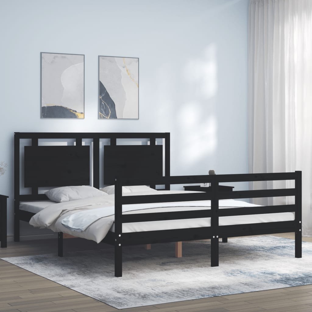 Berkfield Bed Frame with Headboard Black 160x200 cm Solid Wood