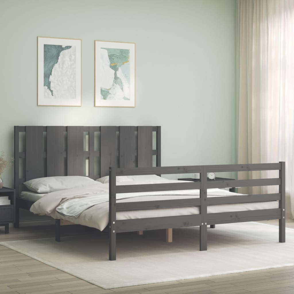 Berkfield Bed Frame with Headboard Grey 160x200 cm Solid Wood