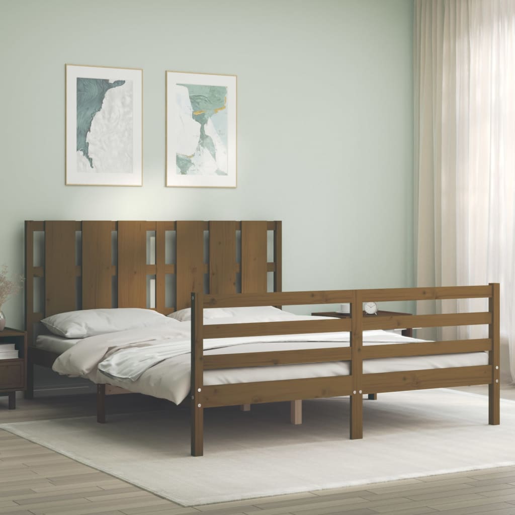 Berkfield Bed Frame with Headboard Honey Brown 160x200 cm Solid Wood