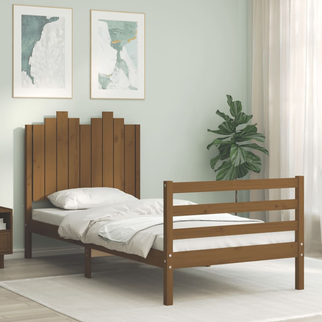 Berkfield Bed Frame with Headboard Honey Brown Single Solid Wood