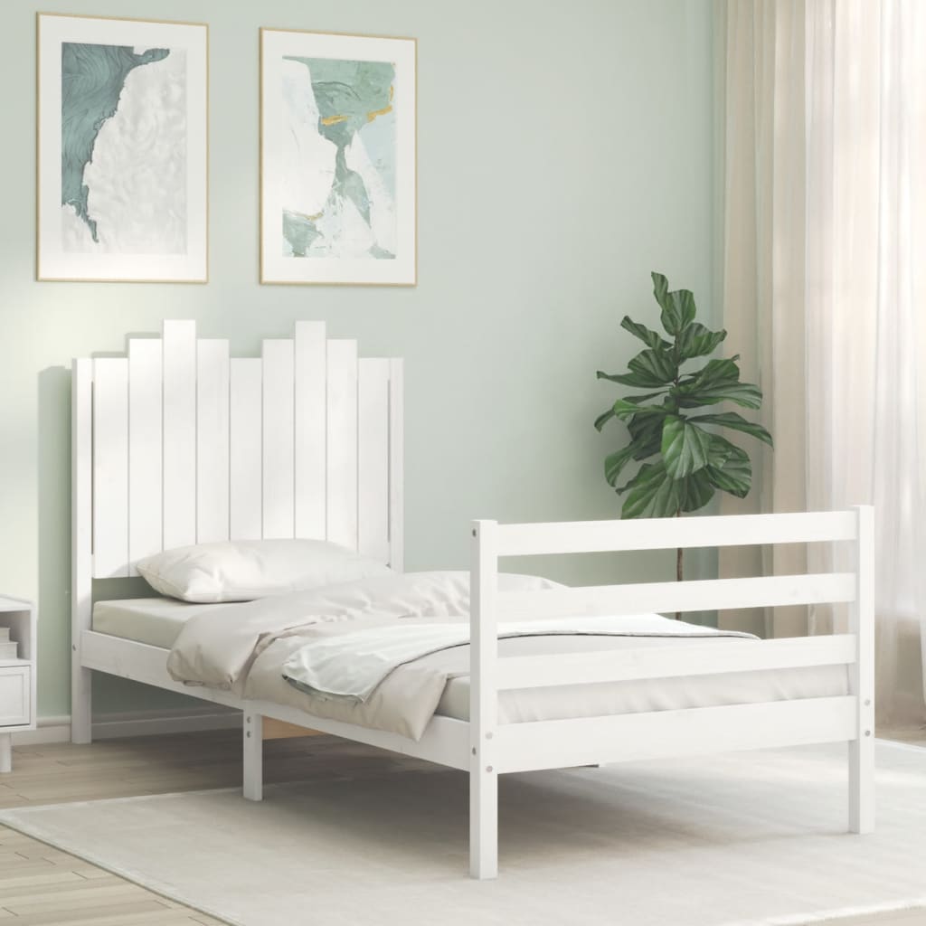 Berkfield Bed Frame with Headboard White 90x200 cm Solid Wood