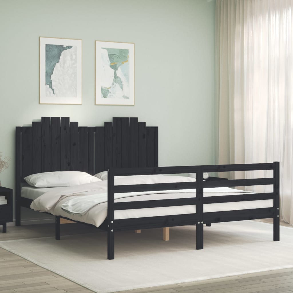 Berkfield Bed Frame with Headboard Black 160x200 cm Solid Wood