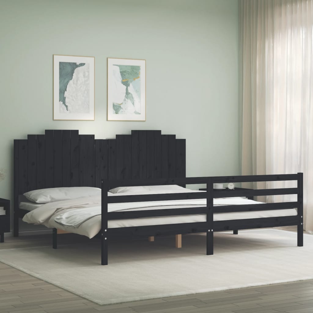 Berkfield Bed Frame with Headboard Black 200x200 cm Solid Wood
