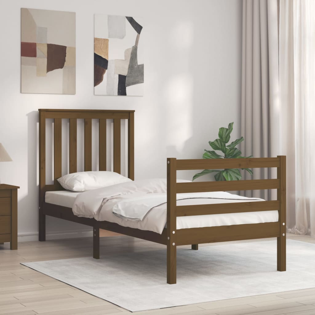 Berkfield Bed Frame with Headboard Honey Brown Small Single Solid Wood