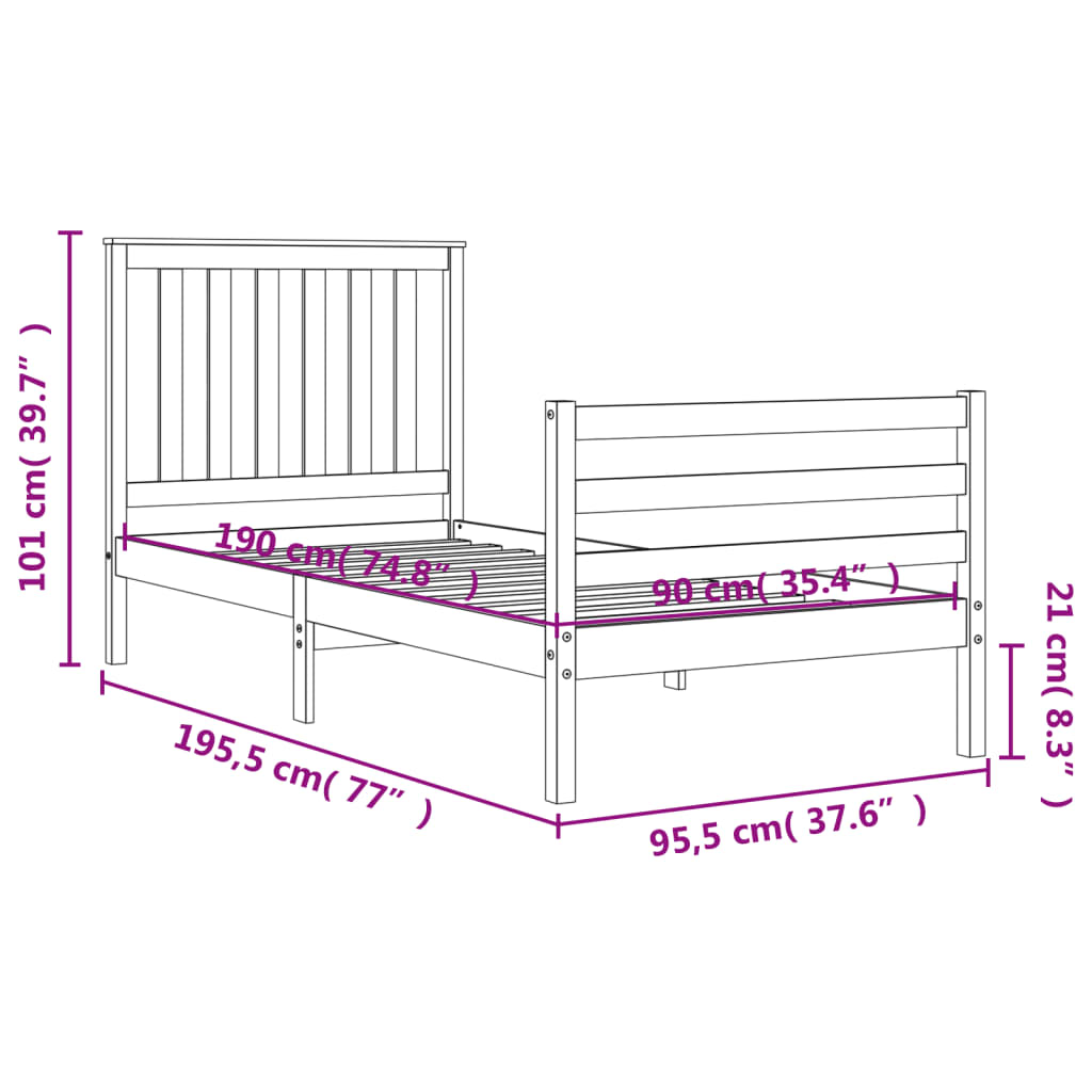 Berkfield Bed Frame with Headboard White Single Solid Wood