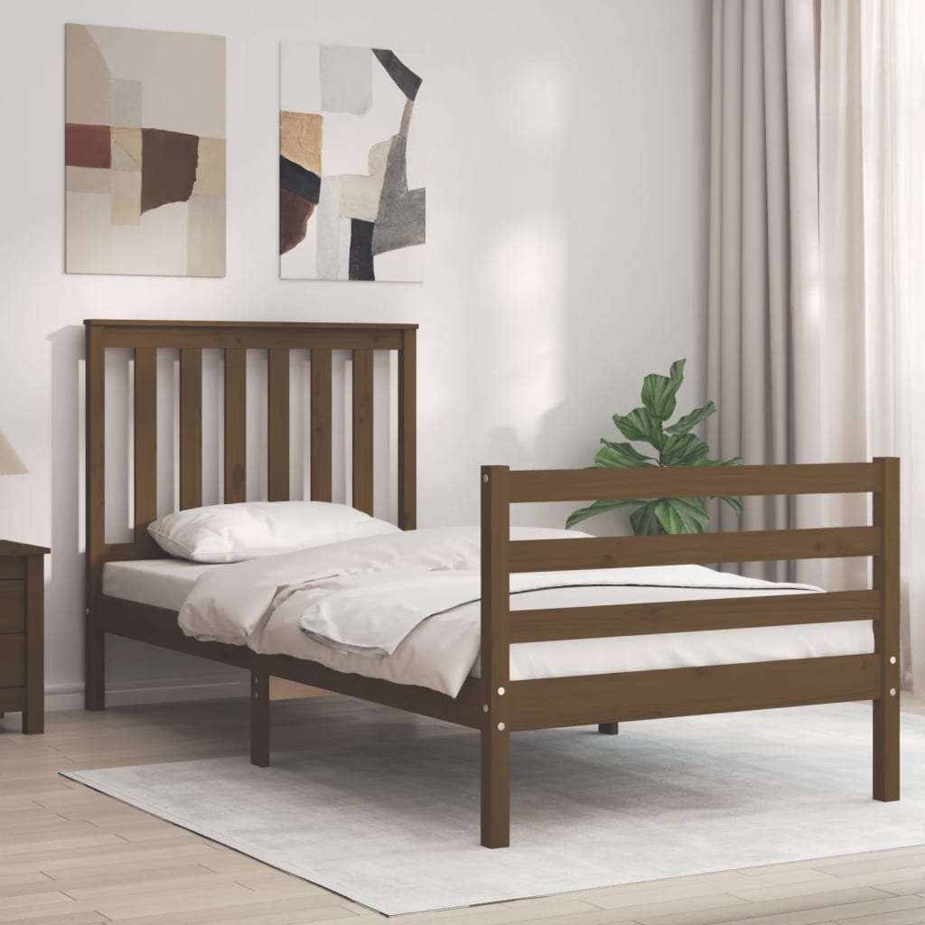 Berkfield Bed Frame with Headboard Honey Brown Single Solid Wood