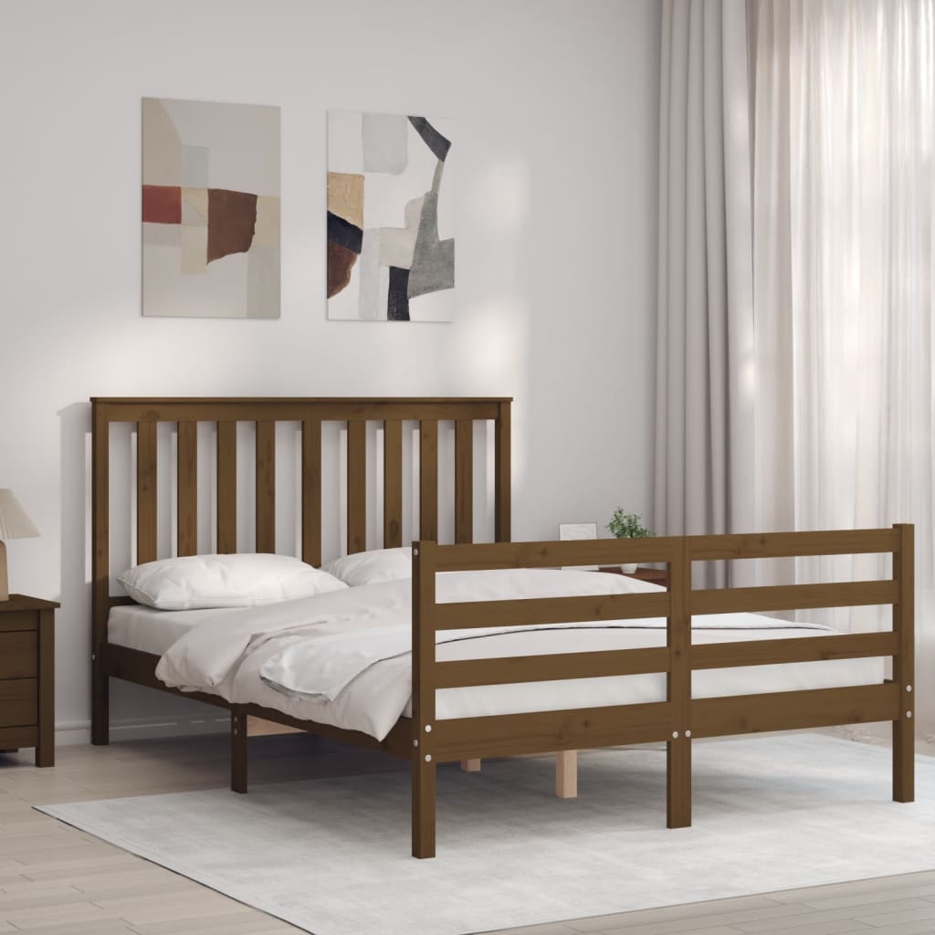 Berkfield Bed Frame with Headboard Honey Brown 140x190 cm Solid Wood