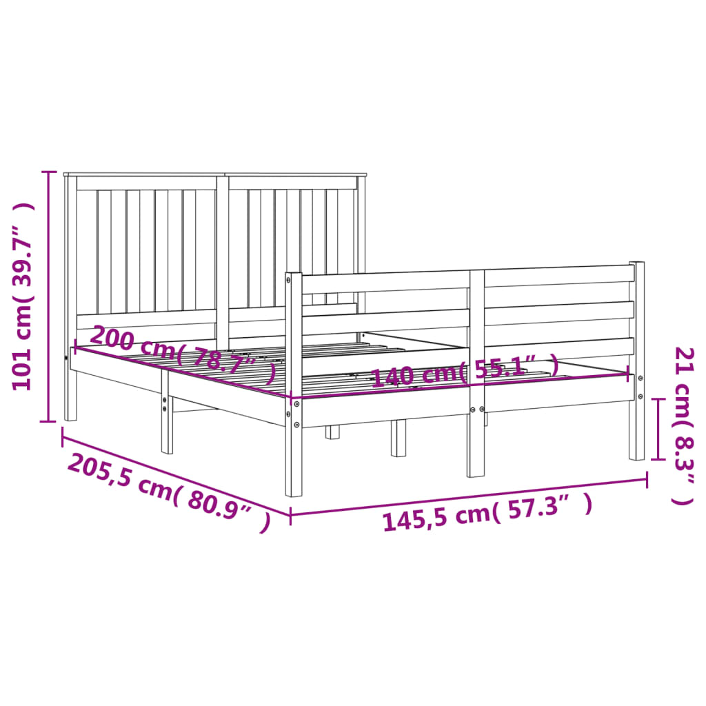Berkfield Bed Frame with Headboard 140x200 cm Solid Wood