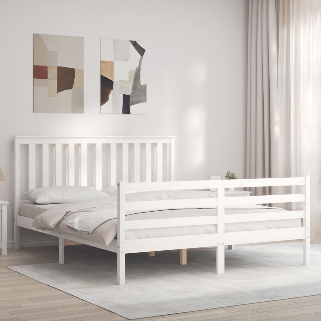 Berkfield Bed Frame with Headboard White 160x200 cm Solid Wood