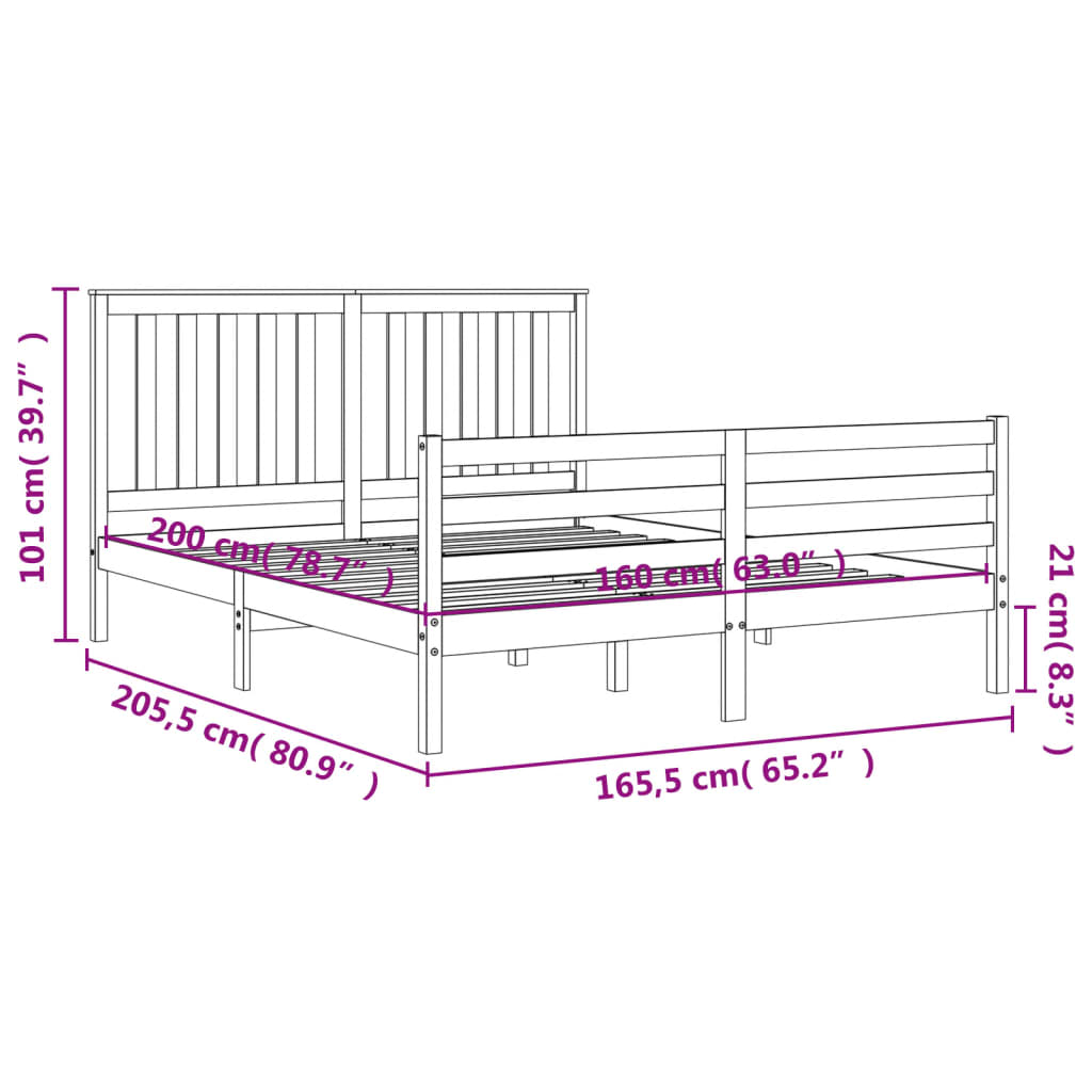 Berkfield Bed Frame with Headboard Honey Brown 160x200 cm Solid Wood