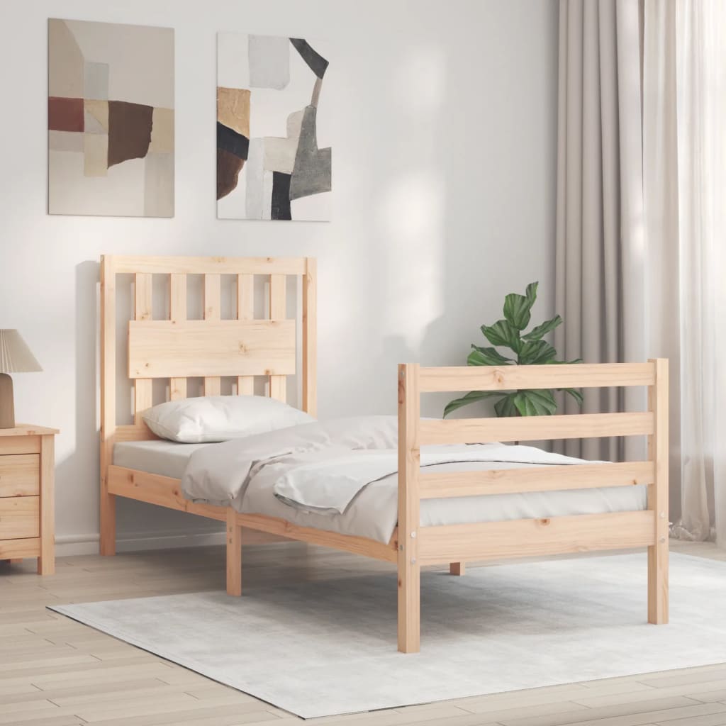 Berkfield Bed Frame with Headboard Small Single Solid Wood
