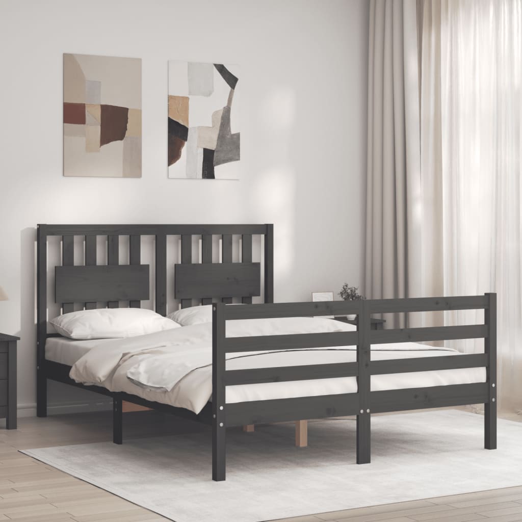 Berkfield Bed Frame with Headboard Grey 140x190 cm Solid Wood