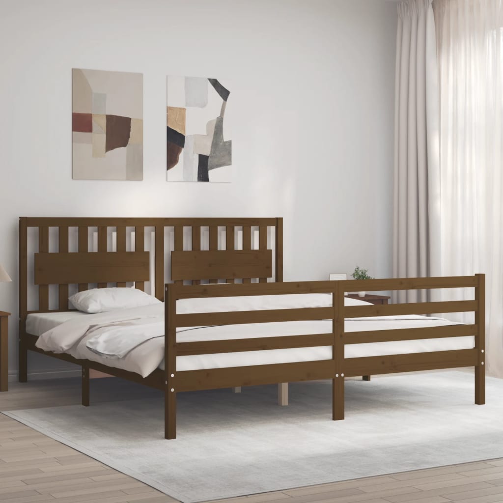 Berkfield Bed Frame with Headboard Honey Brown Super King Size Solid Wood
