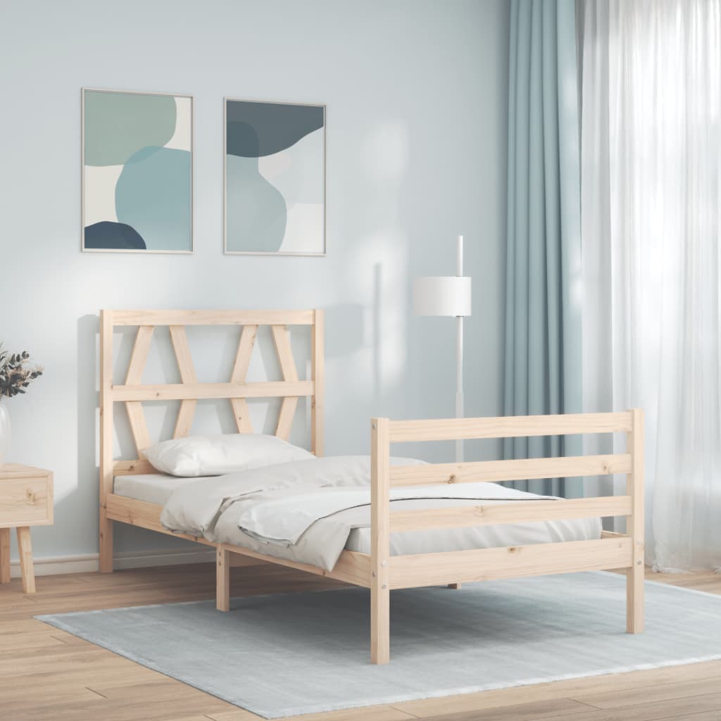 Berkfield Bed Frame with Headboard Single Solid Wood