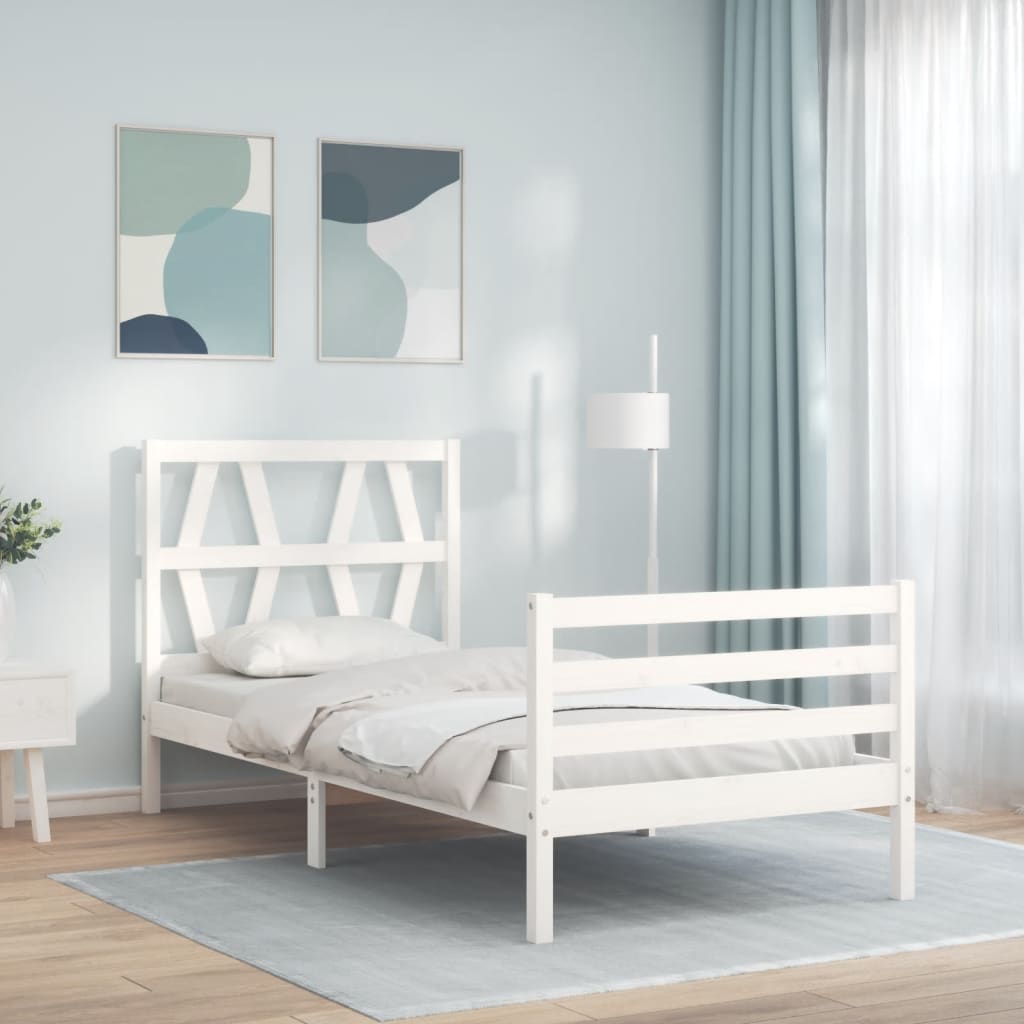 Berkfield Bed Frame with Headboard White Single Solid Wood