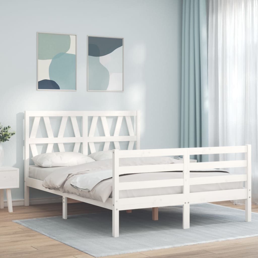 Berkfield Bed Frame with Headboard White Small Double Solid Wood