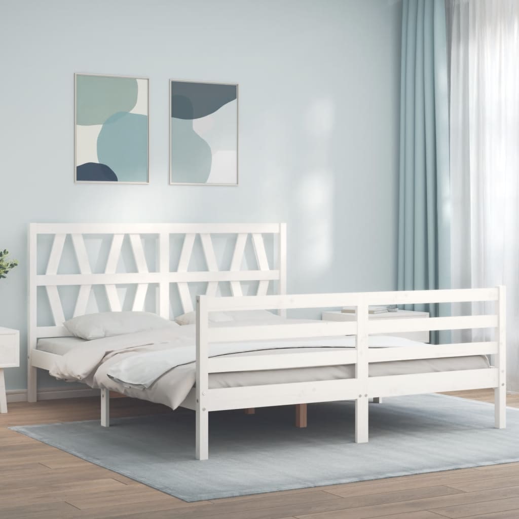 Berkfield Bed Frame with Headboard White 160x200 cm Solid Wood