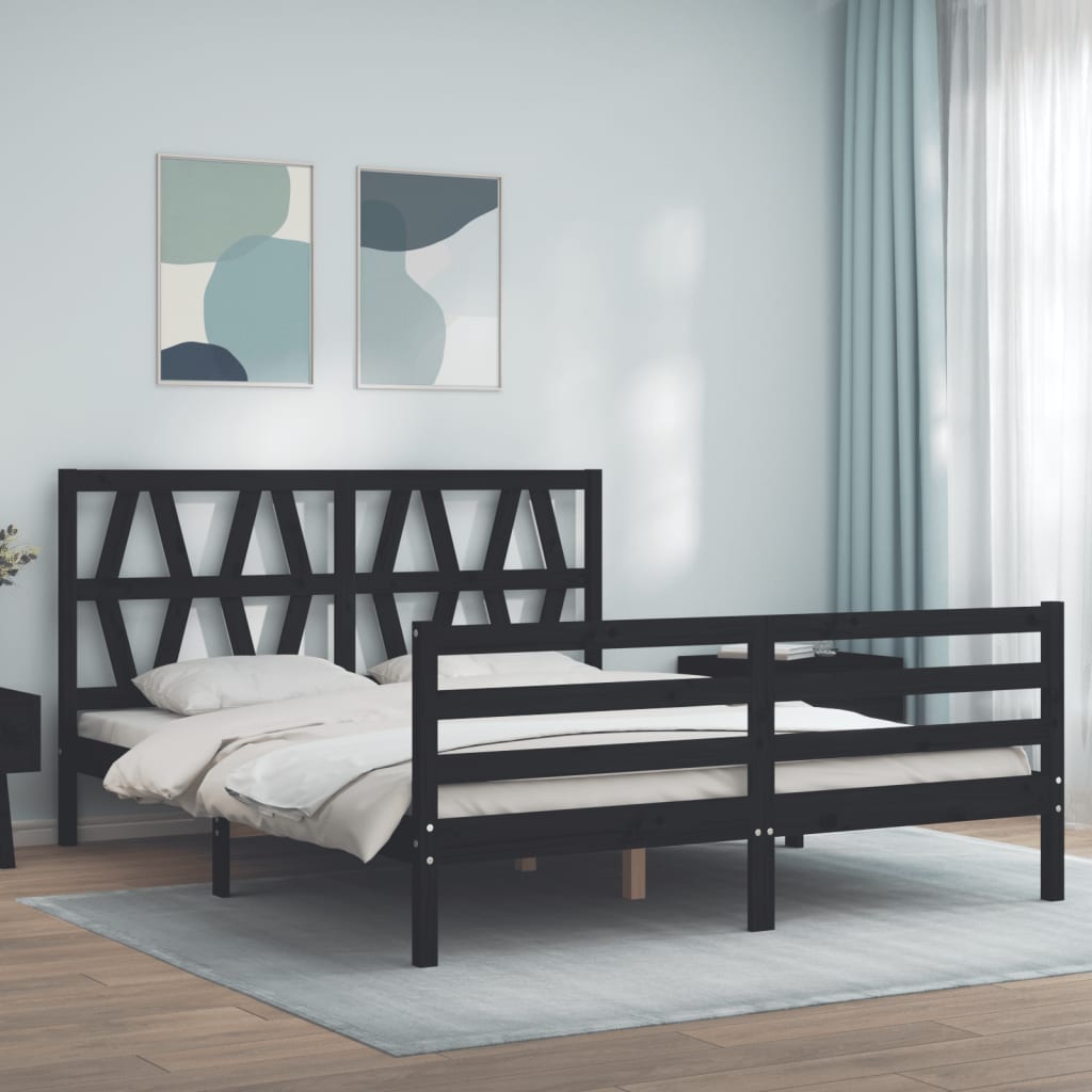 Berkfield Bed Frame with Headboard Black 160x200 cm Solid Wood