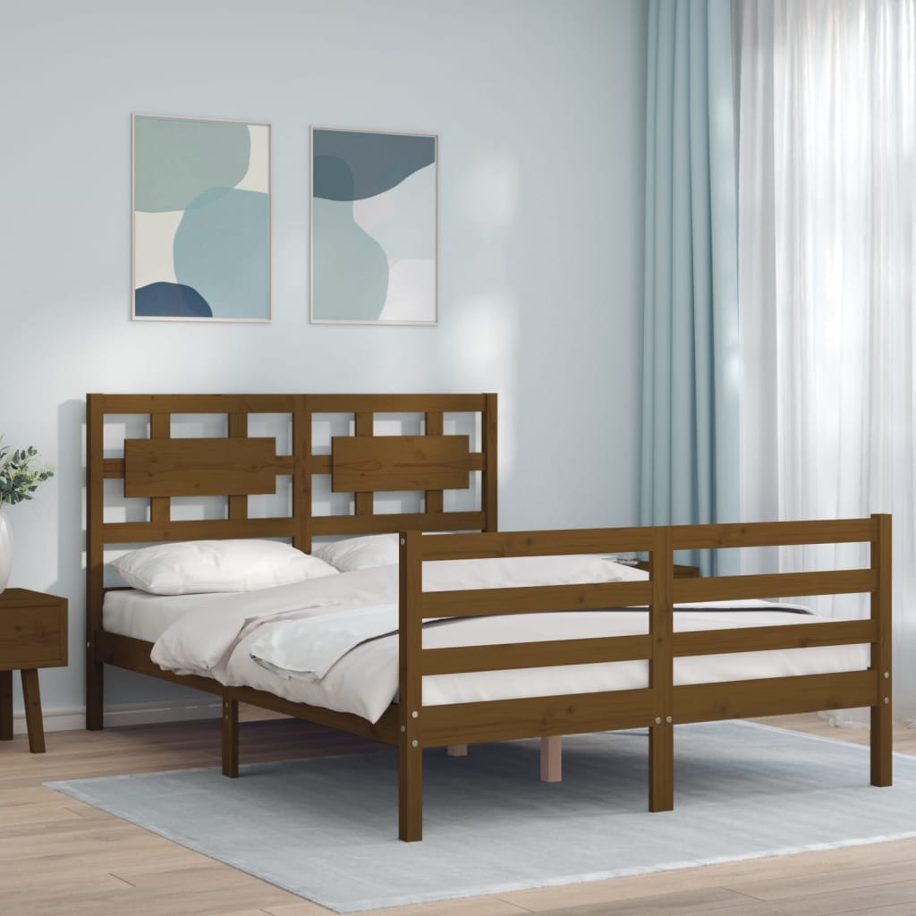 Berkfield Bed Frame with Headboard Honey Brown Double Solid Wood