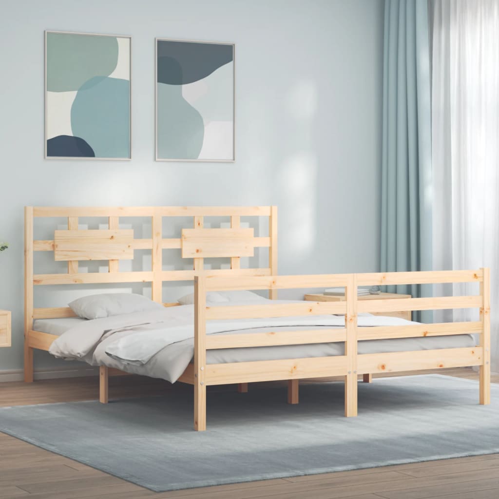 Berkfield Bed Frame with Headboard King Size Solid Wood