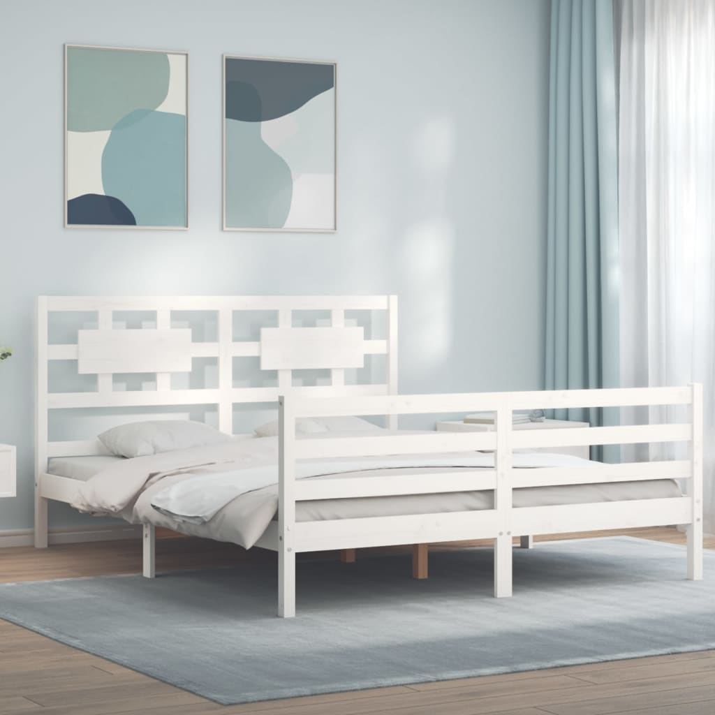 Berkfield Bed Frame with Headboard White 160x200 cm Solid Wood