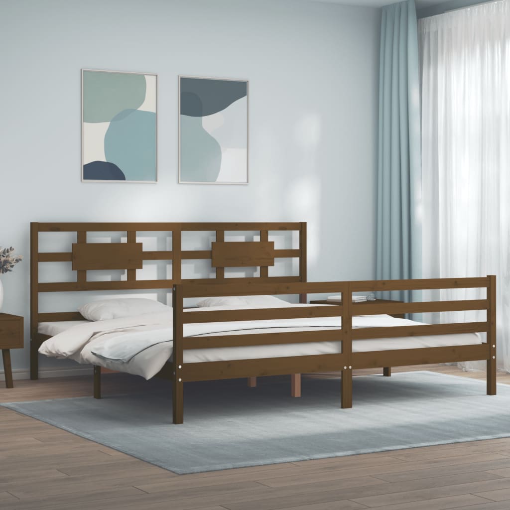 Berkfield Bed Frame with Headboard Honey Brown Super King Size Solid Wood