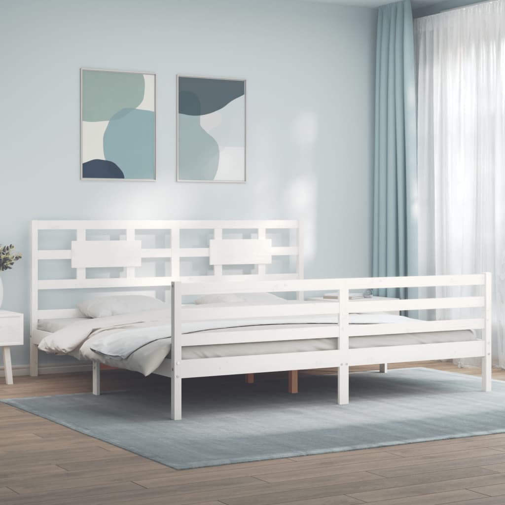 Berkfield Bed Frame with Headboard White 200x200 cm Solid Wood