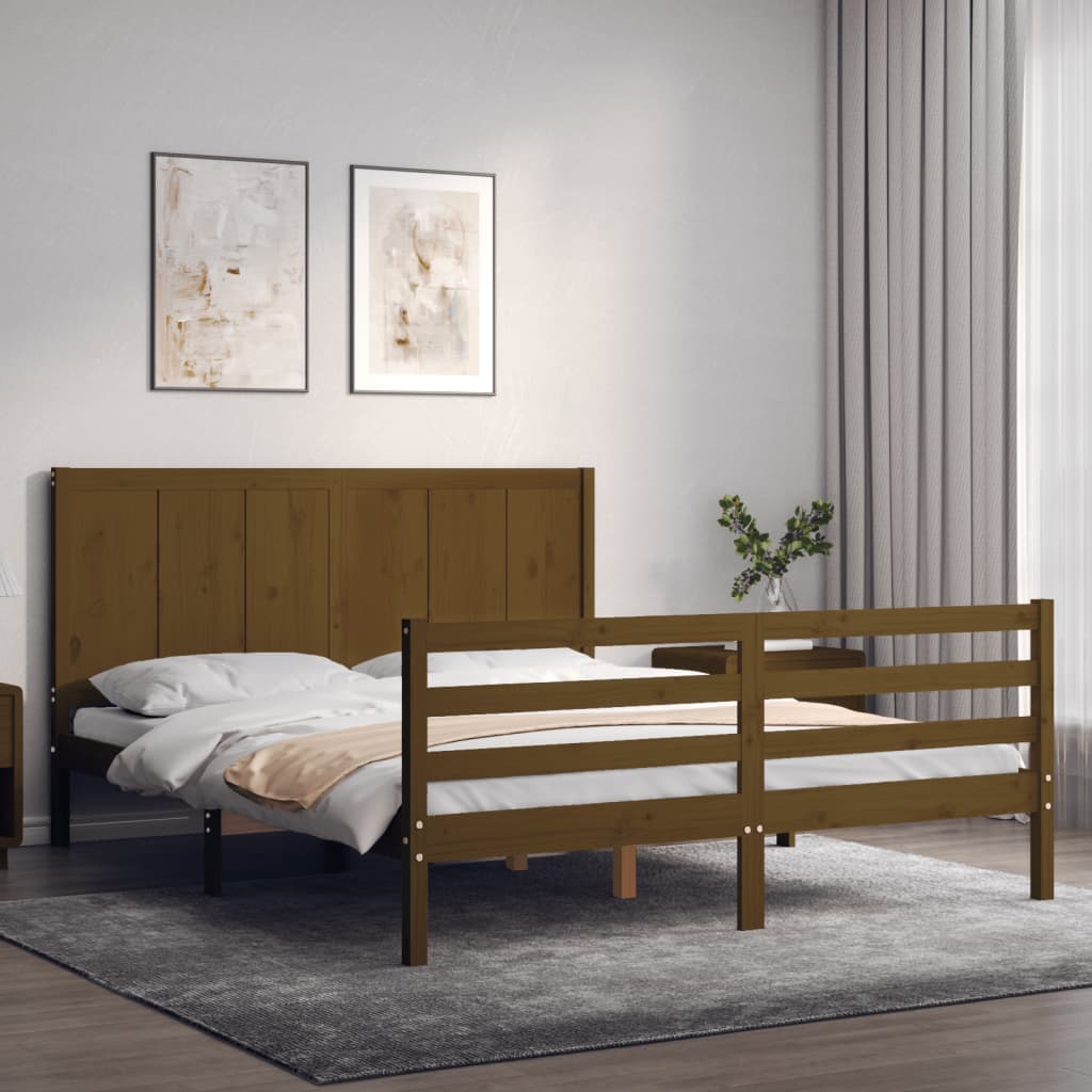 Berkfield Bed Frame with Headboard Honey Brown King Size Solid Wood