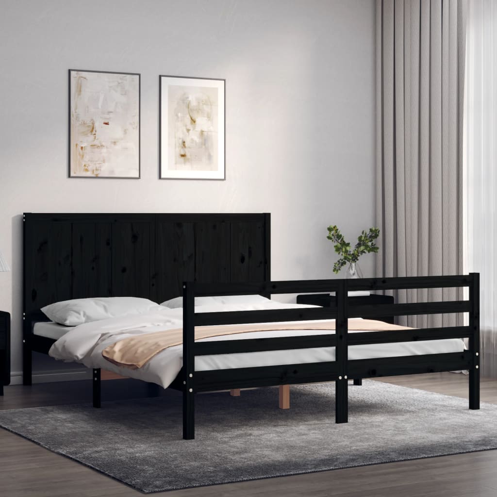 Berkfield Bed Frame with Headboard Black 160x200 cm Solid Wood
