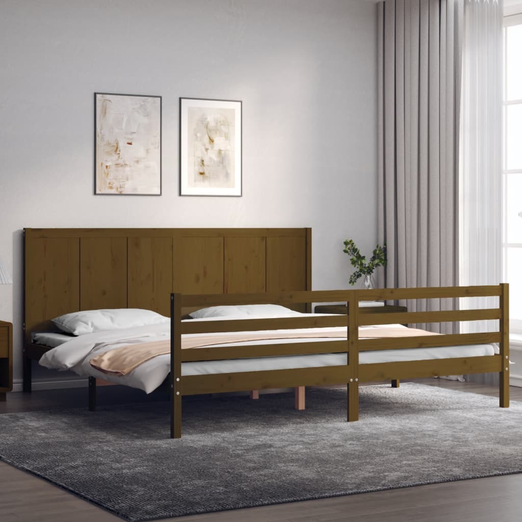 Berkfield Bed Frame with Headboard Honey Brown 200x200 cm Solid Wood