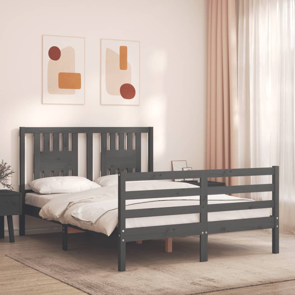 Berkfield Bed Frame with Headboard Grey Double Solid Wood