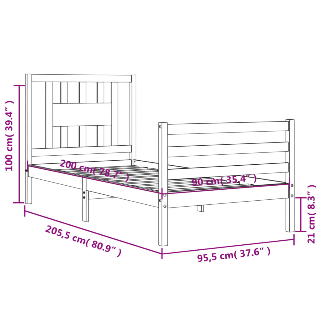 Berkfield Bed Frame with Headboard 90x200 cm Solid Wood