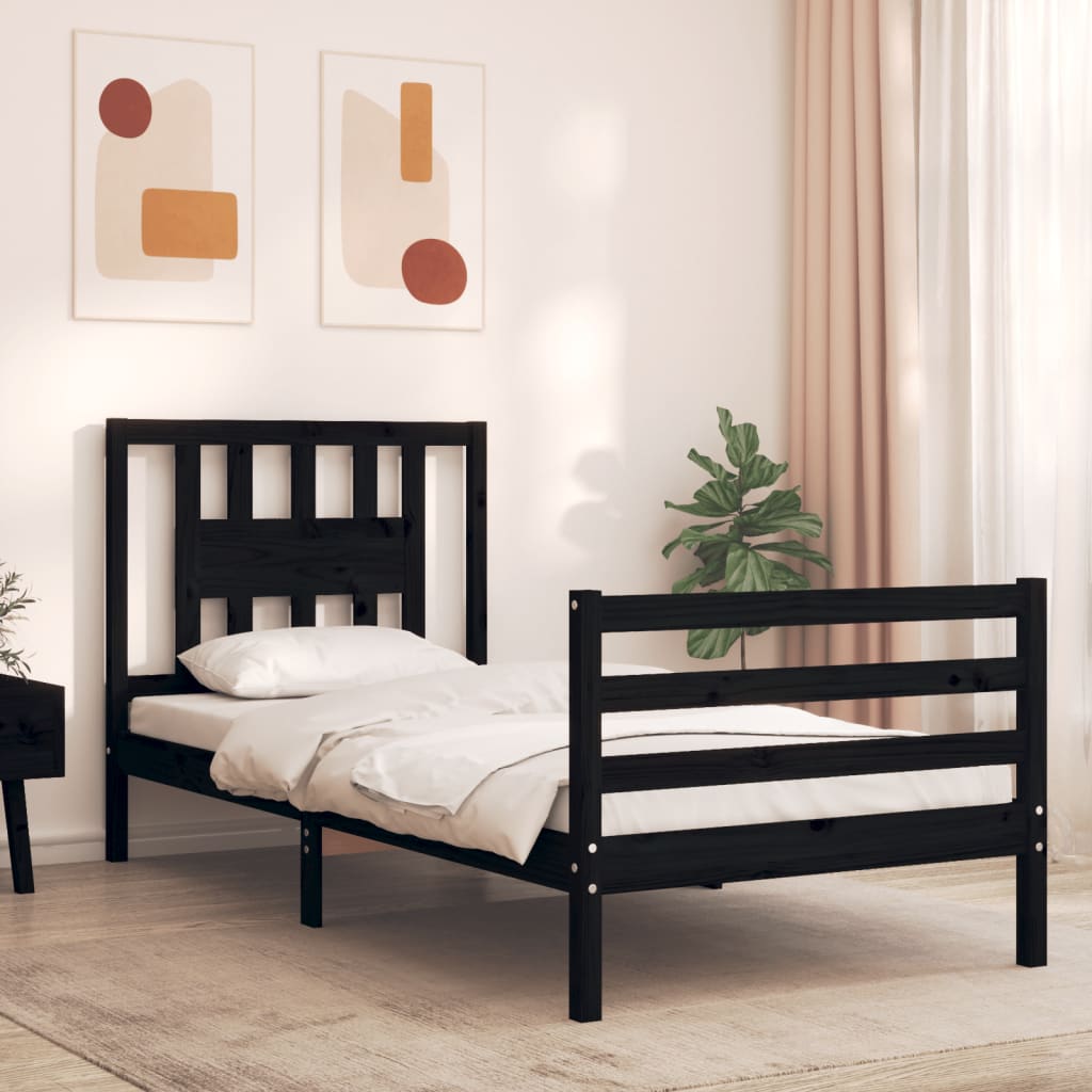 Berkfield Bed Frame with Headboard Black 100x200 cm Solid Wood