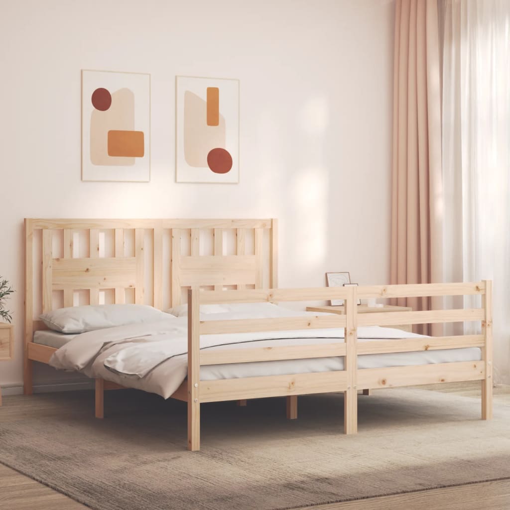 Berkfield Bed Frame with Headboard King Size Solid Wood
