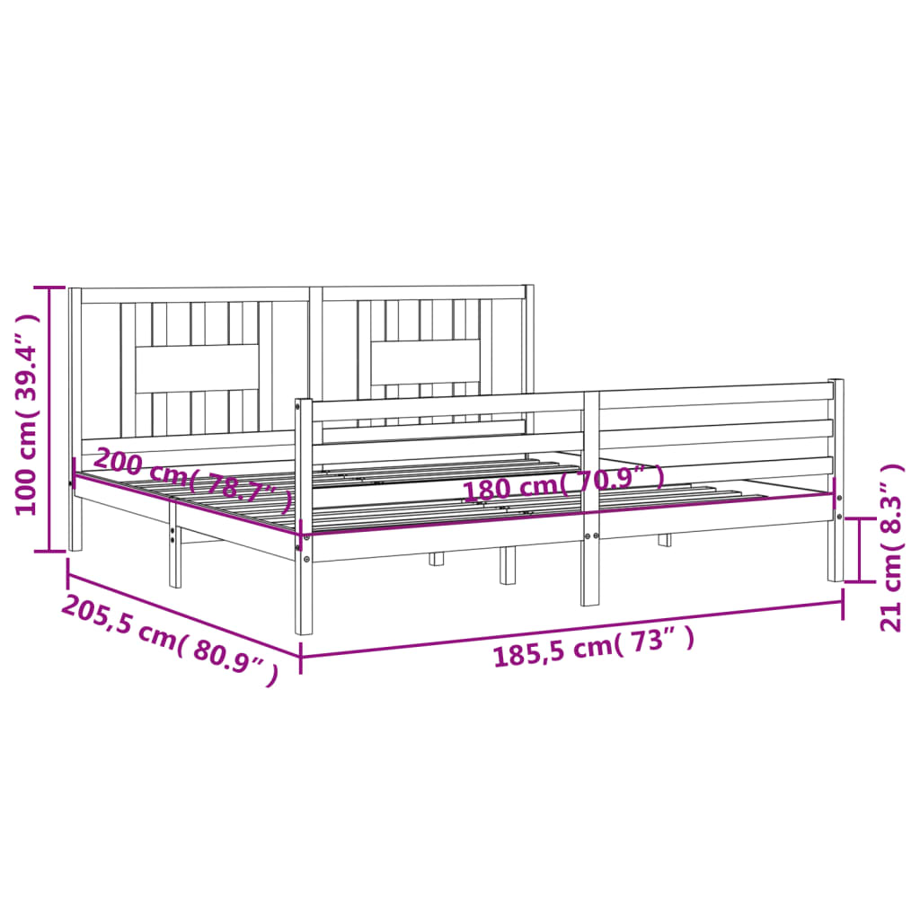 Berkfield Bed Frame with Headboard Honey Brown Super King Size Solid Wood