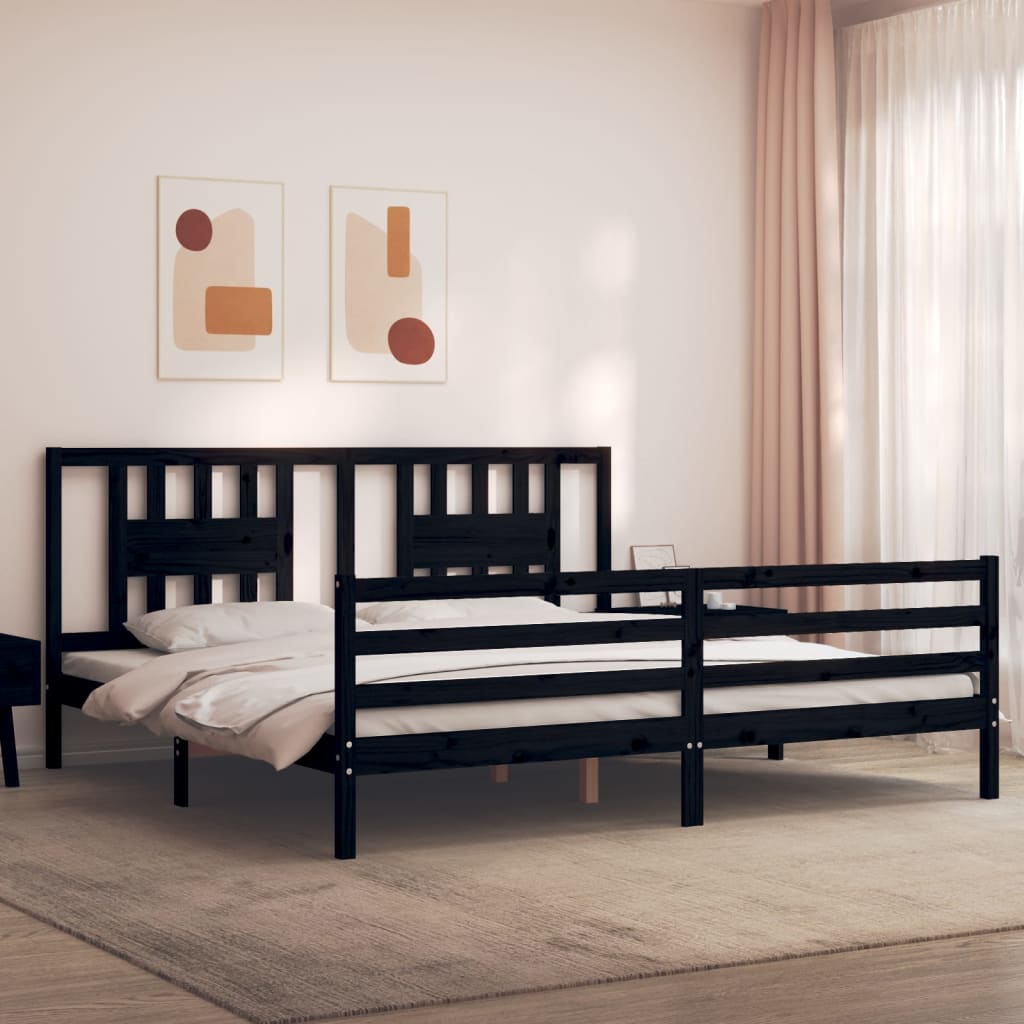 Berkfield Bed Frame with Headboard Black 200x200 cm Solid Wood