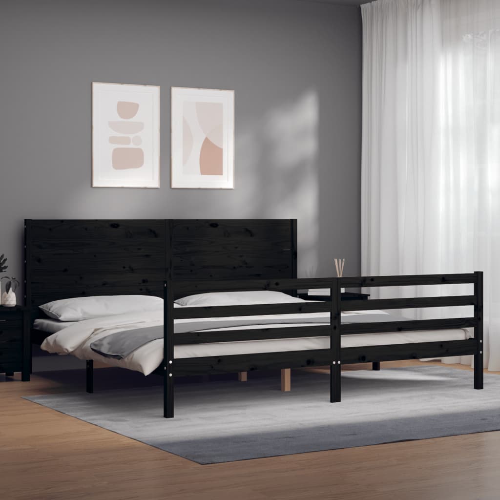 Berkfield Bed Frame with Headboard Black Super King Size Solid Wood