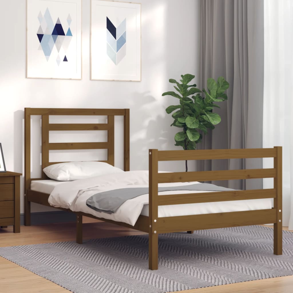 Berkfield Bed Frame with Headboard Honey Brown Small Single Solid Wood