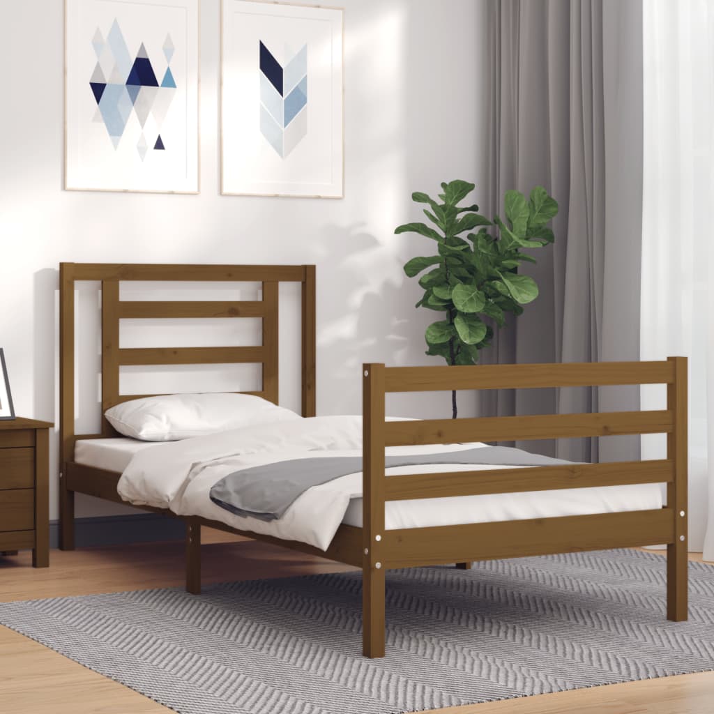 Berkfield Bed Frame with Headboard Honey Brown Single Solid Wood