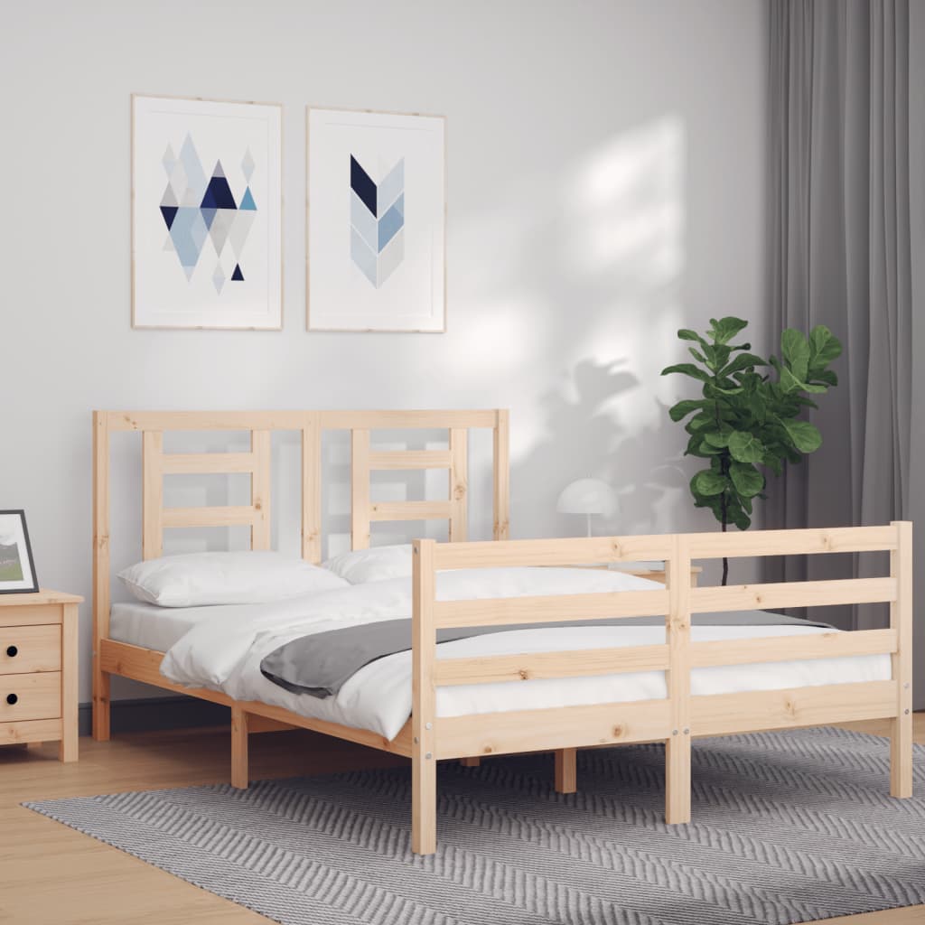 Berkfield Bed Frame with Headboard Double Solid Wood