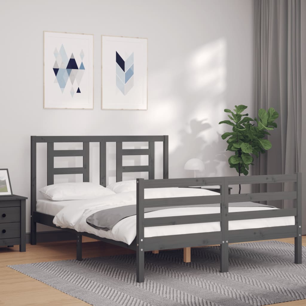 Berkfield Bed Frame with Headboard Grey 140x190 cm Solid Wood