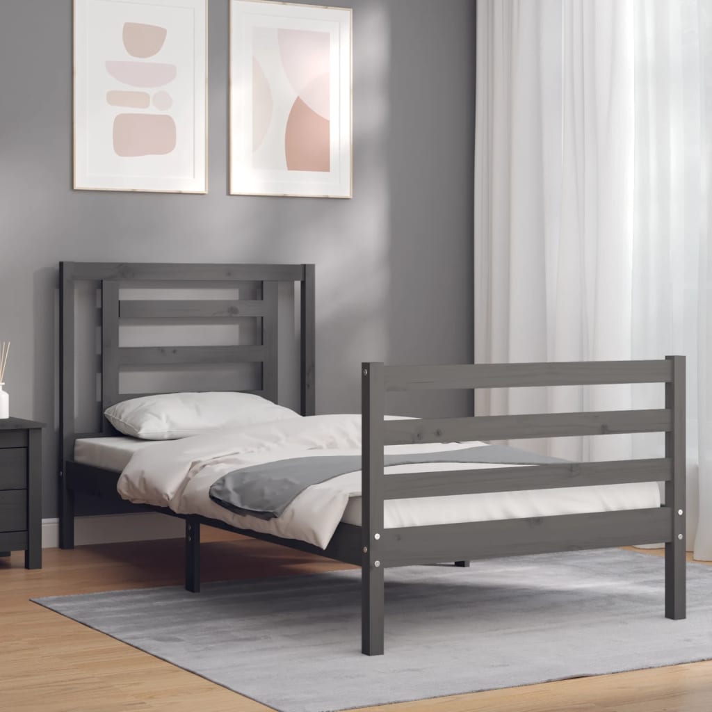 Berkfield Bed Frame with Headboard Grey 100x200 cm Solid Wood