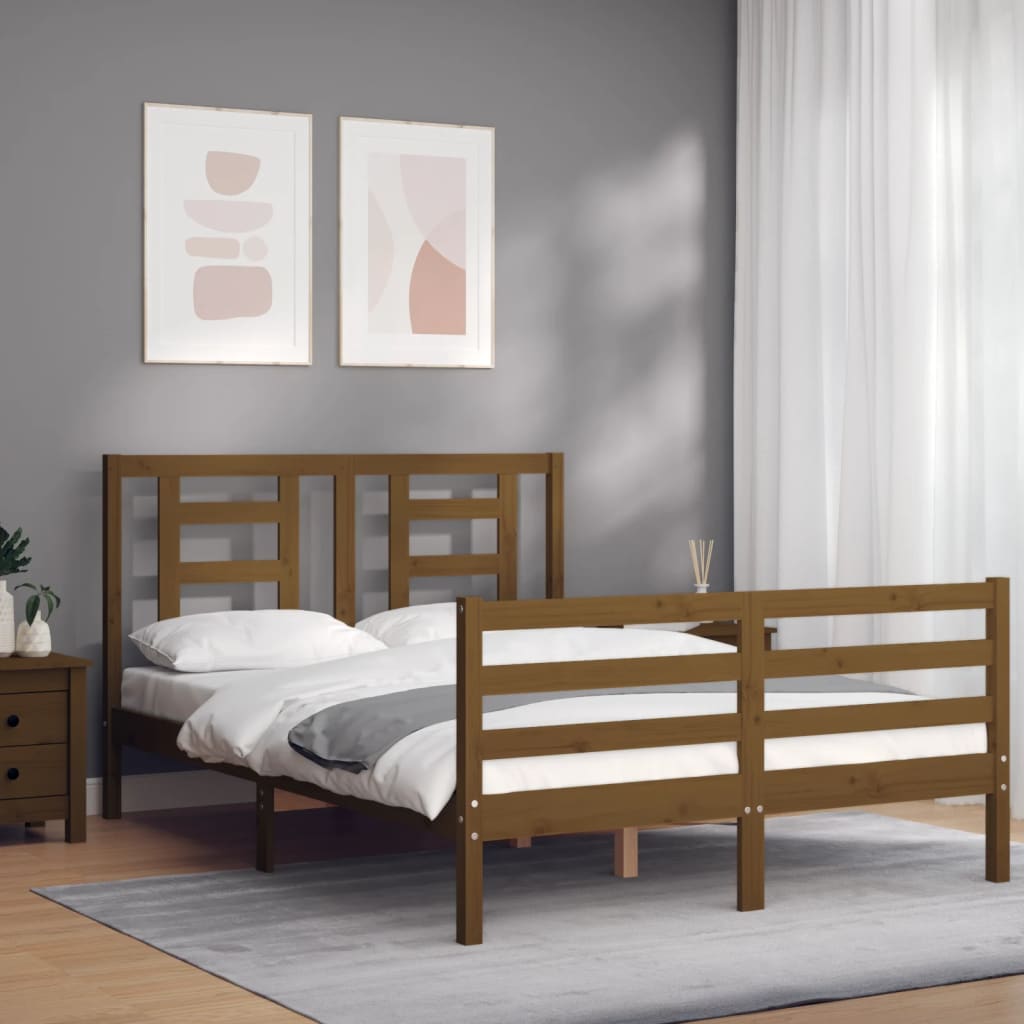 Berkfield Bed Frame with Headboard Honey Brown 140x200 cm Solid Wood