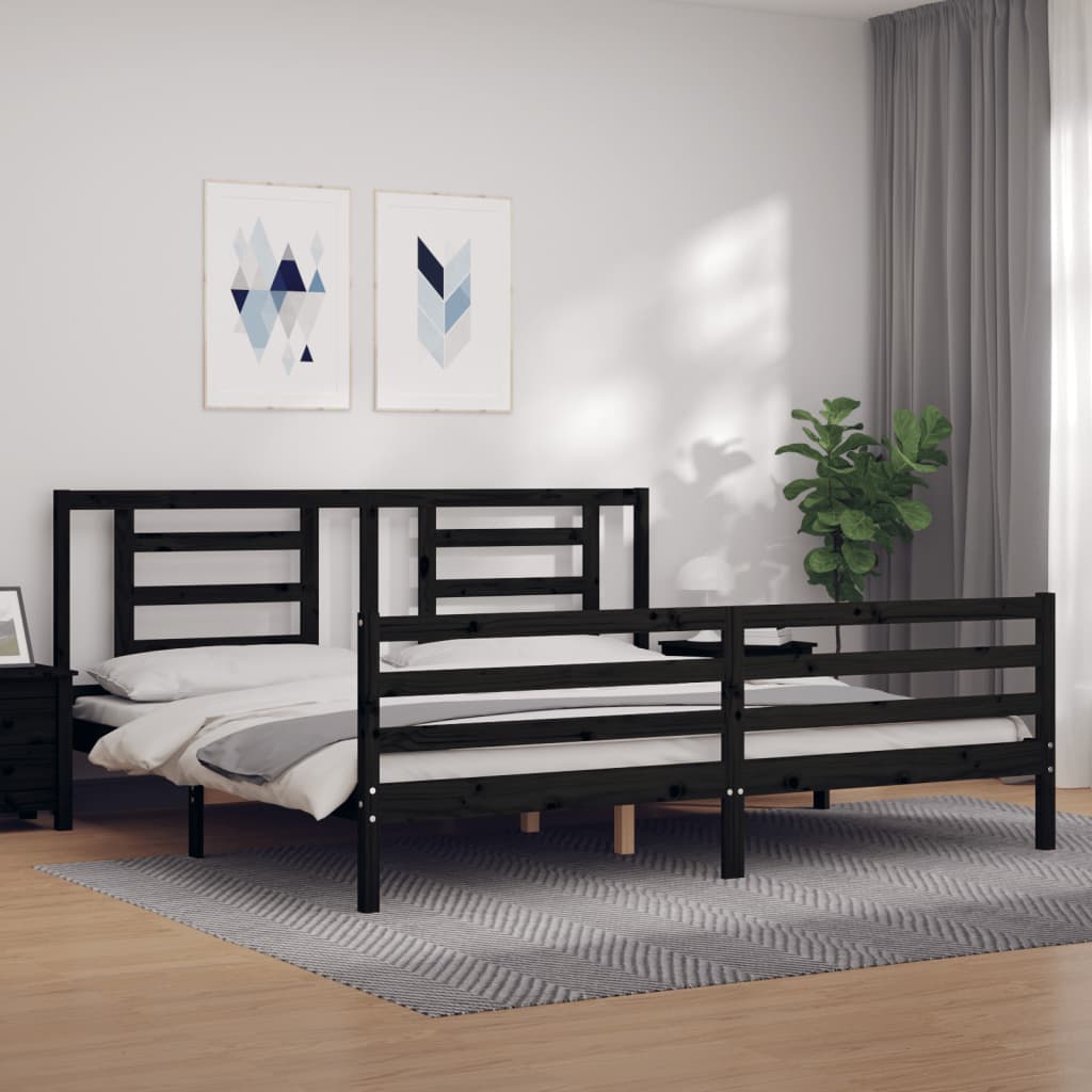 Berkfield Bed Frame with Headboard Black Super King Size Solid Wood